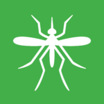 white vector image of a mosquito on a green bakcground